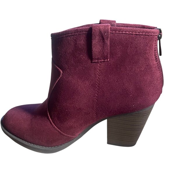 Cambridge Select Rich Burgundy Suede Ankle Boot – Chunky Heel • Slip-On Style - Picture 6 of 8
